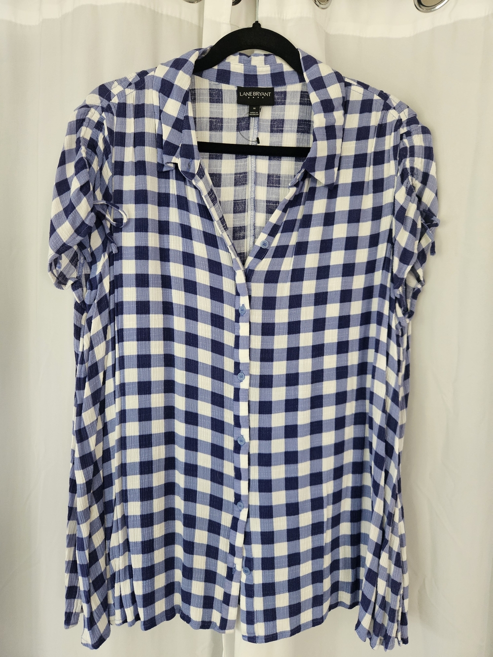 Lane Bryant Blue and White Gingham Button-Down Shirt - Size 16